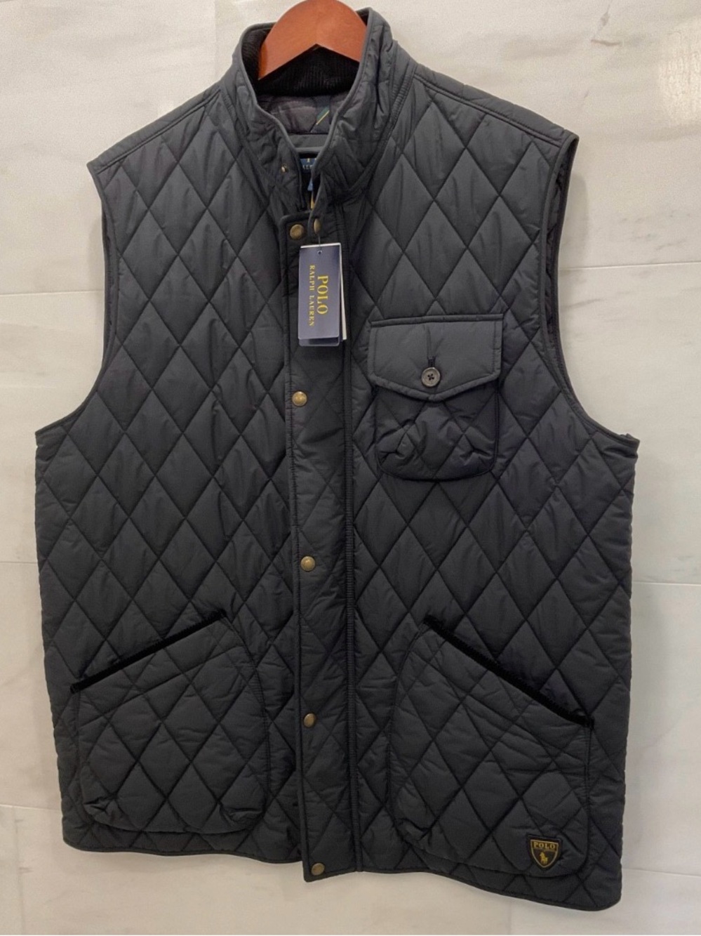 NWT Polo Ralph Lauren Big & Tall BLACK Quilted Vest w/ Corduroy Collar - XLT